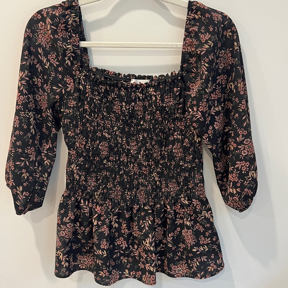 Everly Pink Puff Sleeve Smocked Peplum Blouse